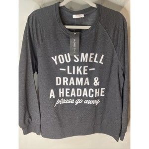 Sheshow Womens Graphic Sweatshirt Crew Neck, Long Sleeves.  Drama & Headache. XL